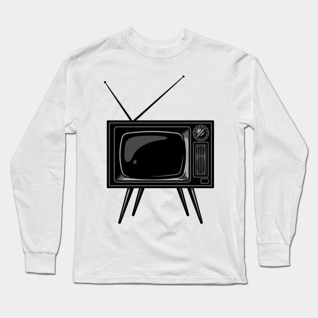 Black Retro TV Long Sleeve T-Shirt by Islanr